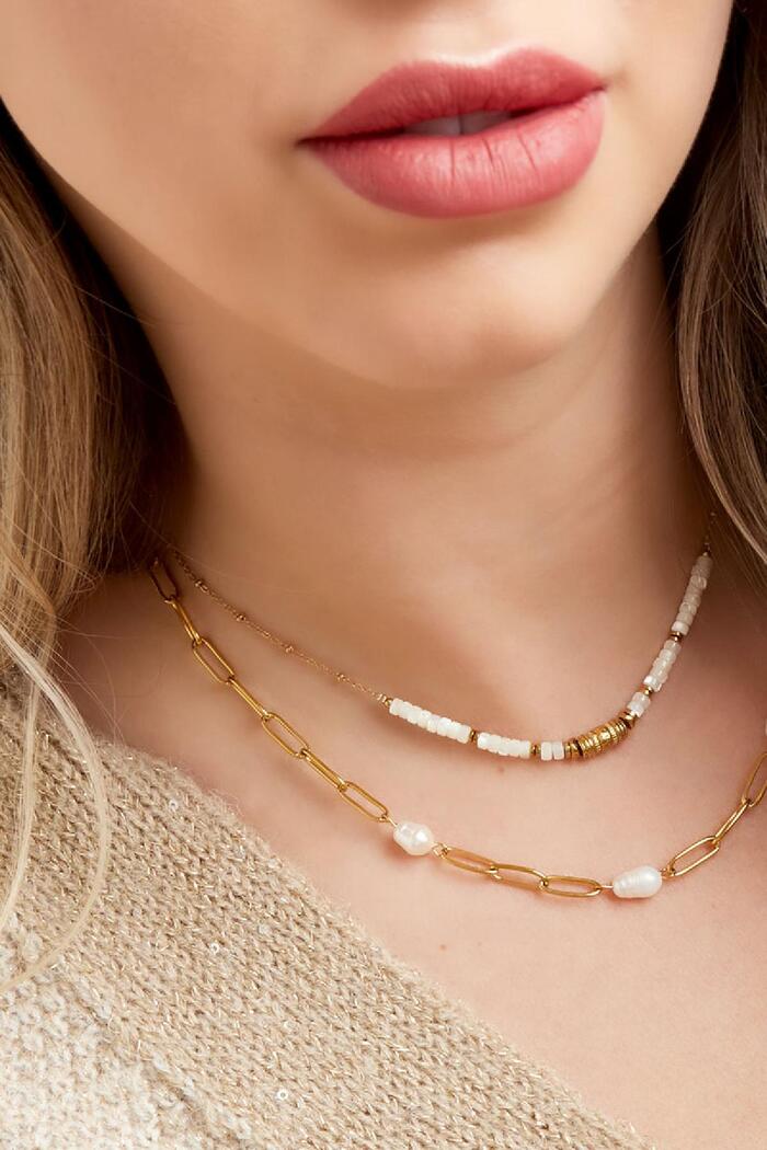 Collar de cadena ovalada con perla Plata Acero inoxidable Imagen3